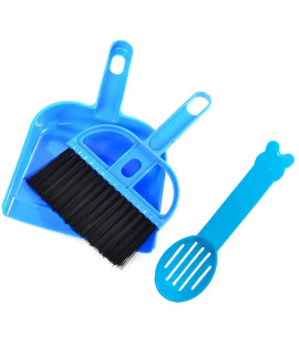 SEIS 3 Pack Hamster Mini Dustpan and Broom Set Guinea Pig Classical Besom Chinchillas Sweeper Cavy Cage Clean Hedgehogs Scooper for Small Animal (Blue)