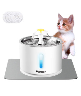 Cat Water Fountain Stainless Steel, LED Indicator 81oz/2.4L Automatic Pet Water Fountain with 4 Replacement Filters & 1 Silicone Mat for Cats, Dogs, Multiple Pets (with Flower & Water Level Window)