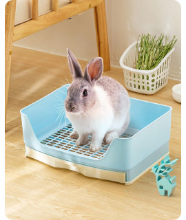 Baffect Rabbit Litter Box, Plastic Bunny Toilet Box with Removable Tray, Guinea Pig Corner Litter Cage for Small Adult Pet (Blue)