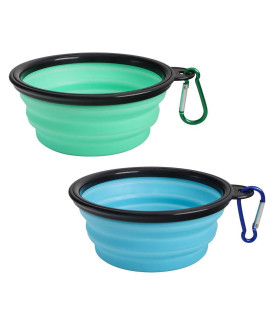 SLSON Collapsible Pet Bowl Dog Bowls 2 Pack, Portable Silicone Pet Feeder, Foldable Expandable for Dog/Cat Food Water Feeding, Travel Bowl for Camping (Light Blue+Light Green)