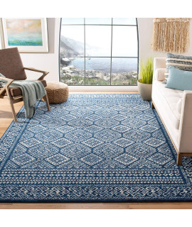 SAFAVIEH Tulum collection 5 Square NavyIvory TUL264N Moroccan Boho Distressed Non-Shedding Living Room Bedroom Area Rug