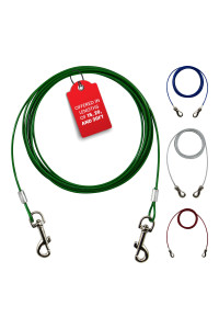 Ben-Mor Zinco 10 ft Dog Tie Out Cable for 20 lbs Small Breed Dogs & Pets - Heavy Duty 360 Degree Rotating Double Swivel Cable Cord for Training, Camping or Backyard Use - Green