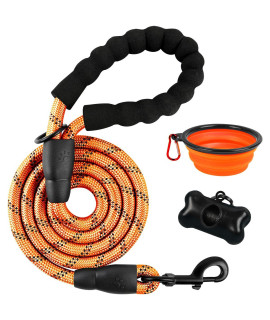 BARKBAY Dog leashes for Large Dogs Rope Leash Heavy Duty Dog Leash with Comfortable Padded Handle and Highly Reflective Threads 5 FT for Small Medium Large Dogs(Orange)