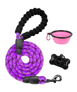 BARKBAY Dog leashes for Medium Dogs Rope Leash Heavy Duty Dog Leash with Comfortable Padded Handle and Highly Reflective Threads 5 FT for Small Medium Large Dogs(Purple)
