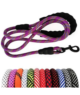 MayPaw Heavy Duty Rope Dog Leash, 1/2 x 6FT Nylon Pet Training Leash, Soft Padded Handle Thick Lead Leash for Large Medium Dogs (1/2 6', Purple)