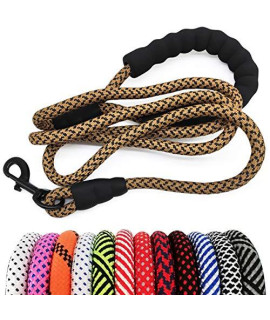 MayPaw Heavy Duty Rope Dog Leash, 1/2 x 6FT Nylon Pet Training Leash, Soft Padded Handle Thick Lead Leash for Large Medium Dogs (1/2 6', Brown)