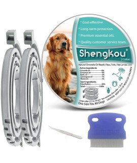 Natural Flea and Tick Collar for Large Dogs - Provides 12-Month Protection, Offers Safe Pest Prevention, Waterproof and Durable - Includes Free Flea Comb and Tick Tweezer (27.5 in - 2 Packs)