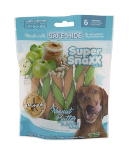Wonder Snaxx Peanut Butter & Apple, Twists, Dog Chews Made from Whipped Rawhide, Sm/Med, 6 Twists