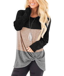 Womens color Block Shirt casual Loose Fitting Pullover Tops Black L