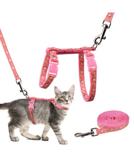 Cat Harness and Leash Set Gold Moons Stars Soft Nylon Escape Proof Adjustable for Kittens Small Animals Glow in The Dark (Pink)