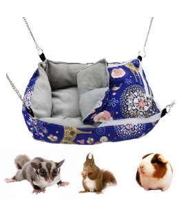 MuYaoPet Winter Warm Guinea Pig Rabbit Hedgehog Bed Sugar Glider Squirrel Hamster Hanging Cave Bed Snuggle Sack for Cage Accessories (13.7x9.8x3.1 Inch (Pack of 1), Blue)