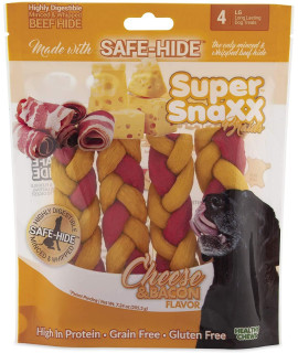 Wonder Snaxx Cheese & Bacon, Braids, Dog Chews Made from Whipped Rawhide, Large, 4 Braids