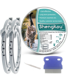 Flea and Tick Collar for Cats - Offers 12-Month Protection, Crafted with Premium Plant Oils, Waterproof, Natural, Safe for Kittens, Includes Free Comb and Tweezers, 13.8 in (2 Packs)