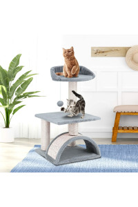ScratchMe Tree Condo with Scratching Post, Cat Tower Pet Play House with Toy,24.4 inch(62cm), Grey