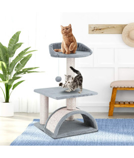 ScratchMe Tree Condo with Scratching Post, Cat Tower Pet Play House with Toy,24.4 inch(62cm), Grey