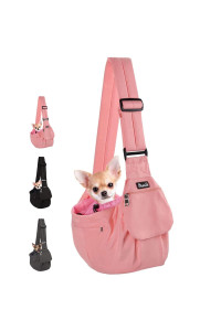 Lukovee Pet Sling Carrier, Dog Papoose Hand Free Puppy Cat Carry Bag with Bottom Supported Adjustable Padded Shoulder Strap and Bag Opening Front Zipper Pocket Safety Belt for Small Dogs (Pink)