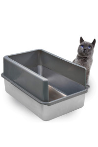 iPrimio Enclosed Sides Stainless Steel Litter Box - XL Litter Boxes for Big Cats - Extra Large Litter Boxes for Big Cats - Stainless Litter Box - Easy Cleaning High Sided Litter Box, 1 Pan w/Enclosure