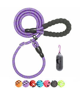 BAAPET 6 Feet Slip Lead Dog Leash Anti-Choking with Upgraded Durable Rope Cover and Comfortable Padded Handle for Large, Medium, Small Dogs Trainning with Poop Bags and Dispenser (Purple)
