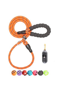 BAAPET 6 Feet Slip Lead Dog Leash Anti-choking with Upgraded Durable Rope cover and comfortable Padded Handle for Large, Medium, Small Dogs Trainning with Poop Bags and Dispenser (Orange)