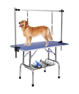 Dog Pet Grooming Table for Large Dogs Adjustable Height Heavy Duty Professional Portable Trimming Table with Arm/Noose/Mesh Tray, Maximum Capacity Up to 330 LBS, 36''/Blue