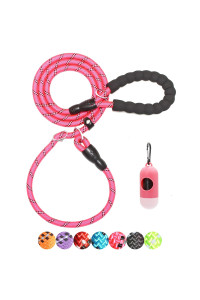 BAAPET 6 Feet Slip Lead Dog Leash Anti-Choking with Upgraded Durable Rope Cover and Comfortable Padded Handle for Large, Medium, Small Dogs Trainning with Poop Bags and Dispenser (Pink)