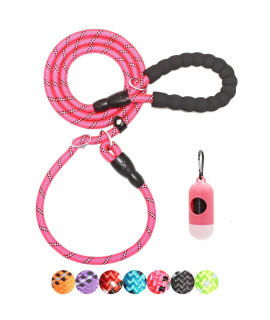 BAAPET 6 Feet Slip Lead Dog Leash Anti-Choking with Upgraded Durable Rope Cover and Comfortable Padded Handle for Large, Medium, Small Dogs Trainning with Poop Bags and Dispenser (Pink)