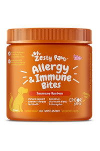 Zesty Paws Allergy Anti Itch Supplement Soft Chews for Skin & Seasonal Allergies with Omega 3 Probiotics and Epicor Pets Salmon 90 Count