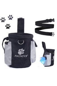 AMZNOVA Dog Treat Bag, Puppy Training Pouch, Animal Walking Snack Container Best Hiking Toys Pack Dispenser Carries with Waistband, Black