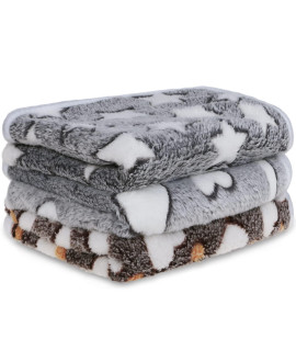 Petsvv 3 Pack Dog Blanket, Soft Fleece Flannel Throw Dog Blanket, Warm Pet Blankets for Cat & Small Dog, Grey Series