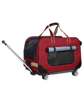 PETEMOO Removable Wheeled Pet carrier, Rolling Pet carrier,Wheel Around Luggage Bag for Dogs cats Travelling
