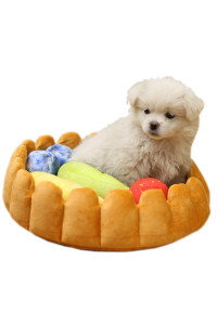 S-Lifeeling Fashion Pet Cushion Bed Detachable Updated Version Winter Plush Nest Kennel Lovely Tart Warm Comfortable Extended Dog Mat Pad Cat Mat (Tart-Large)