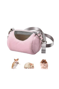 Wontee Dwarf Hamster Carrier Bag Portable Cylinder Warm Outdoor Bag with Adjustable Single Shoulder Strap (Pink)