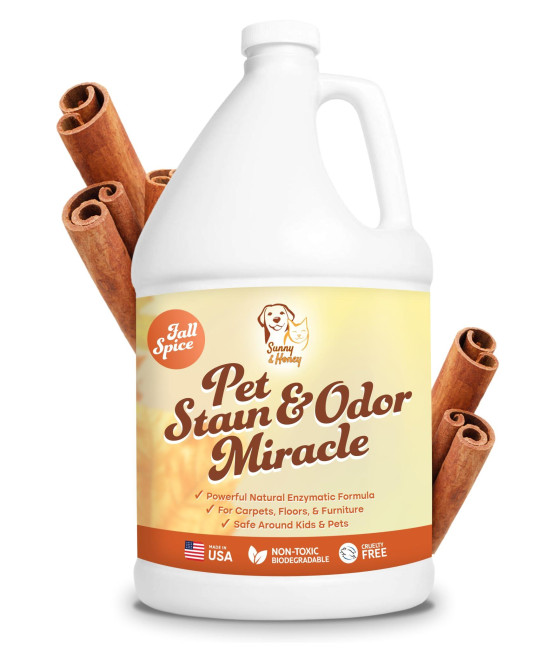Sunny & Honey Pet Stain & Odor Miracle - Enzyme Cleaner for Dog and Cat Urine, Feces, Vomit, Drool (Fall Spice Scent, 1 Gallon)