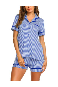 Ekouaer Womens Super Soft Pajama Set Short Sleeve Pjs Shorts Set Soft Sleepwear Pj Royal Blue L