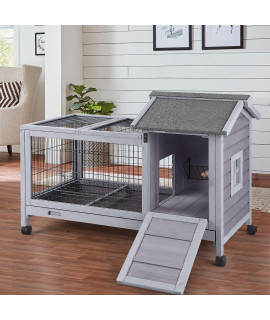 Aivituvin Rabbit Hutch Indoor Bunny cage Outdoor Rabbit House Bunny Hutch with Deeper Leakproof Plastic Tray (grey-24)