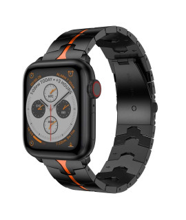 RABUZI compatible for Apple Watch Band Ultra 49mm Series 8 45mm 44mm 42mm,Enamel Process Stainless Steel Metal Watch Replacement Bands compatible for Apple Watch SE,Apple Watch Series 87654,Black+Orange Enamel process