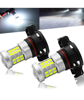 KISLED Super Bright 3000lm 5201 5202 LED Fog Lights Bulbs DRL High Power 3030 chips with Projector Lens Replacement for cars Trucks, 6000K Xenon White