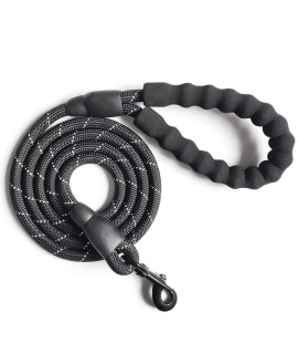 VLDCO 10 FT Strong Dog Leash Extra Heavy Duty Rock Climbing Rope Comfortable Padded Handle Highly Reflective Threads for Small Medium Large Dogs, 1/2 inch Diameter (Black Black)