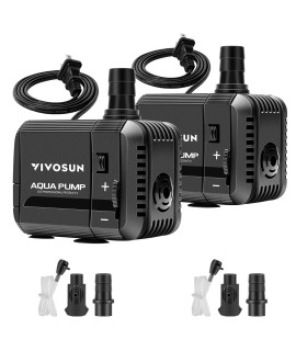 VIVOSUN 2-pack 210GPH Submersible Pump(800L/H, 8W), Ultra Quiet Water Pump with 3.3ft High Lift, Fountain Pump with 5ft Power Cord, 2 Nozzles for Fish Tank, Pond, Aquarium, Statuary, Hydroponics