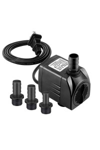 SongLong Submersible Pump 400GPH Ultra Quiet with Dry Burning Protection 6.5ft High Lift for Fountains, Hydroponics, Ponds, Aquariums & More