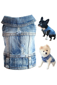 Strangefly Dog Jean Jacket, Blue Puppy Denim T-Shirt, Machine Washable Dog Clothes, Comfort and Cool Apparel, for Small Medium Dogs Pets and Cats (Small, Blue Type 1)