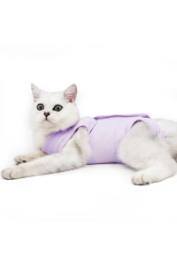 DOTON Cat Recovery Suit for Male and Female Surgical Post Surgery Soft Cone Onesie Shirt Clothes Neuter Licking Protective Diapers Outfit Cover Kitten Spay Collar(S, Purple)