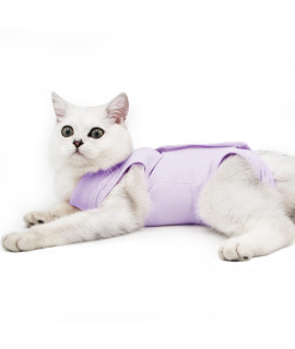DOTON Cat Recovery Suit for Male and Female Surgical Post Surgery Soft Cone Onesie Shirt Clothes Neuter Licking Protective Diapers Outfit Cover Kitten Spay Collar(S, Purple)