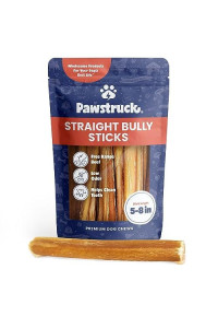 Pawstruck All-Natural 5-8 Bully Sticks for Dogs - Best Long Lasting, Rawhide Free, Low Odor & Grain Free Dental Chew Treat - Healthy Single Ingredient 100% Real Beef - 8 oz Bag