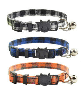 Breakaway cat Collars with Bell, Set of 3, Durable & Safe Cute Kitten Collars Safety Adjustable Kitty Collar for Cat Puppy 7.5-11in (Black,Blue,Orange)
