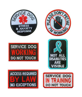 Antrix 6 Pcs Service Dog Working in Training Do Not Touch Pet Stress & Anxiety Response Access Required by Law No Exceptions Tactical Hook & Loop Emblem Badge Patch for Medium and Large Dogs Harness