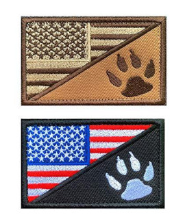 Antrix 2 Pcs US Flag Service Dog K9 Paw Tracker Tactical Military Police Dog Army Dog Patch Hook & Loop Dog Patch for Medium and Large Dog Vests Harnesses Collar
