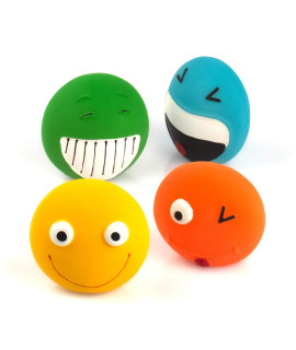 cHIWAVA 4 Pack 32 Latex Squeaky Dog Toy Smiley Face Balls Interactive Fetch Play for Small Dogs