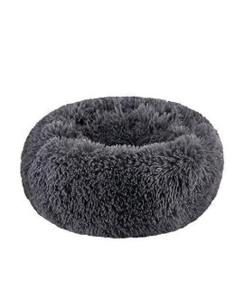 BODISEINT Modern Soft Plush Round Pet Bed for Cats or Small Dogs, Mini Medium Sized Dog Cat Bed Self Warming Autumn Winter Indoor Snooze Sleeping Cozy Kitty Teddy Kennel (20''D x 8'' H, Dark Grey)