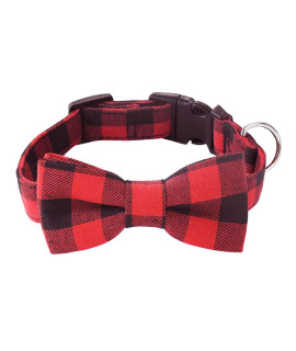 Malier Dog Cat Collar with Bow tie Christmas Plaid Dog Collar with Light Release Buckle for Small Medium Large Dogs Cats Pets - Small
